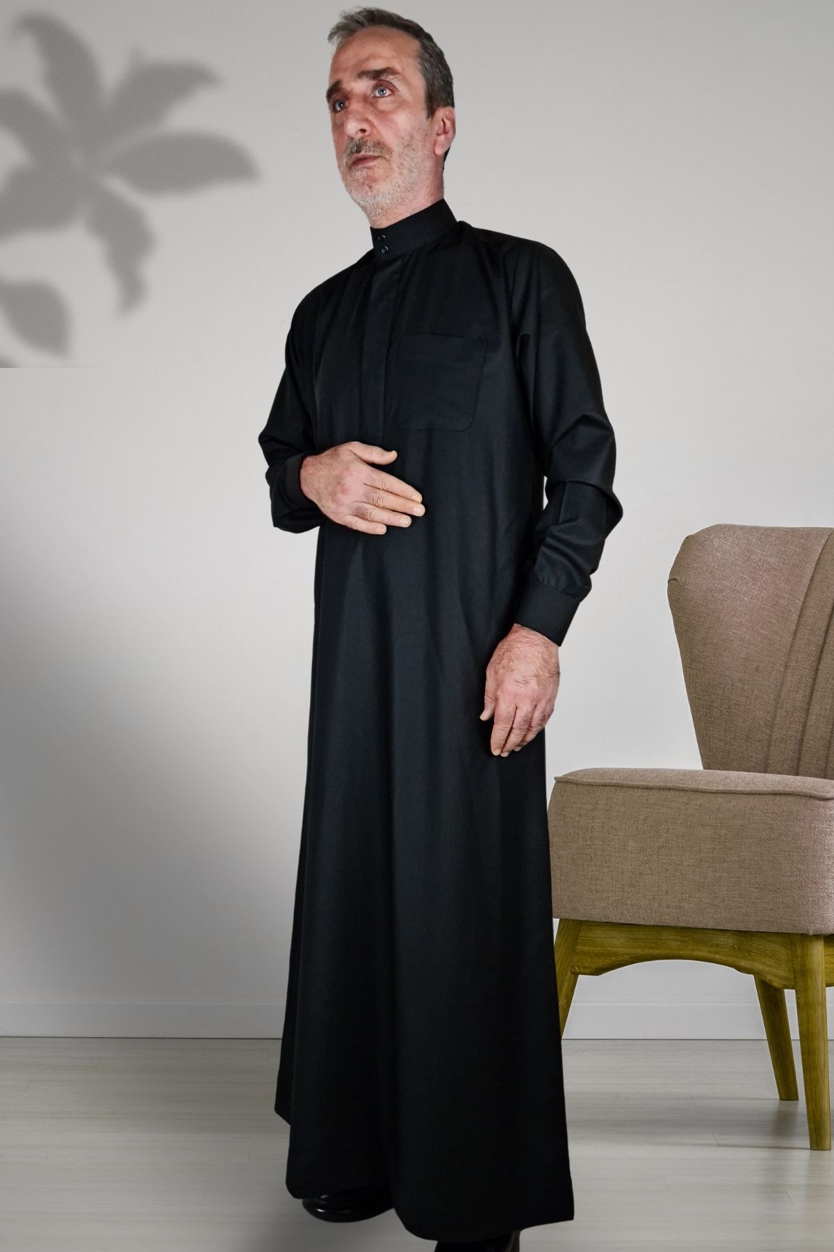 Royal Attire-Hajj Umrah Clothes - Prayer Cubic with Hidden Button and Long Sleeve Detail, Buttoned Pocket 6