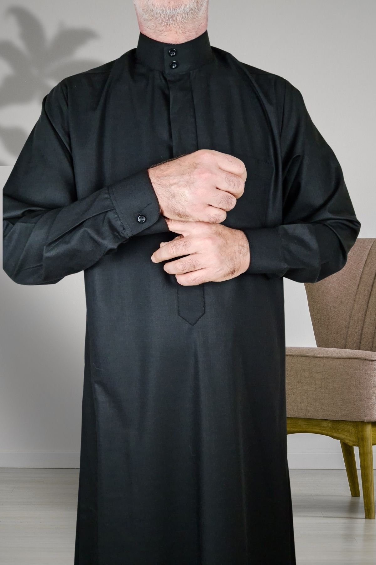 Royal Attire-Hajj Umrah Clothes - Prayer Cubic with Hidden Button and Long Sleeve Detail, Buttoned Pocket 7