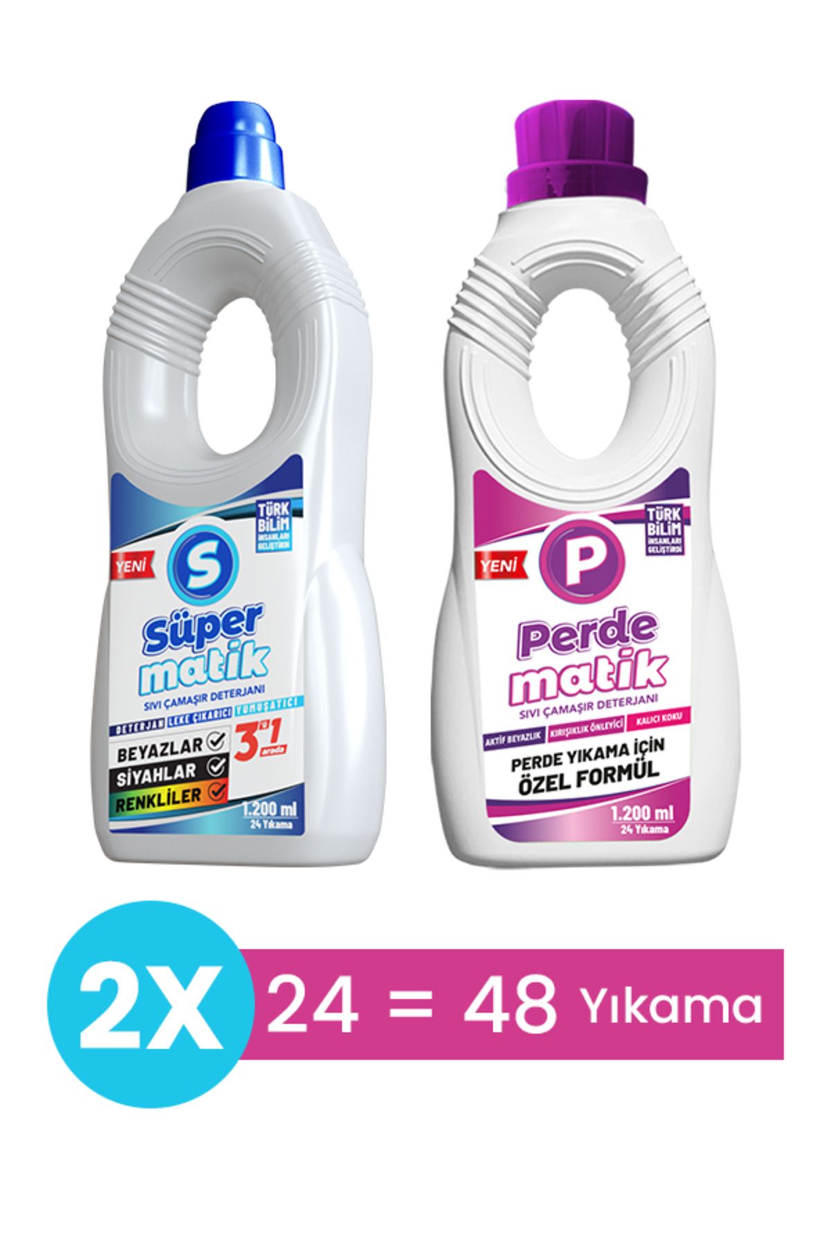 Süpermatik 3'ü 1 Arada Sıvı Çamaşır Deterjanı - 1200 ml Perdematik Sıvı Vegan Çamaşır Deterjanı