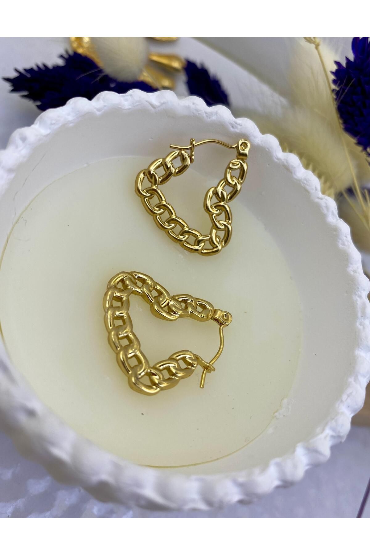 paslanmaz kararmaz cerrahi çelik gold renk kalp halka küpe