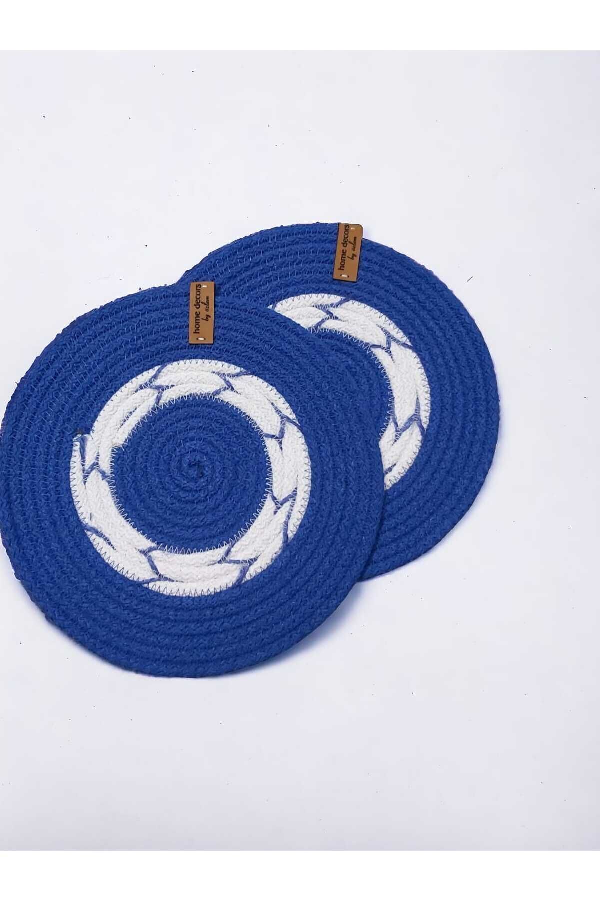 2-Piece Blue-White Finish Wicker Handmade Kitchen Accessory Style Fashion Dining Table - 22x22cm