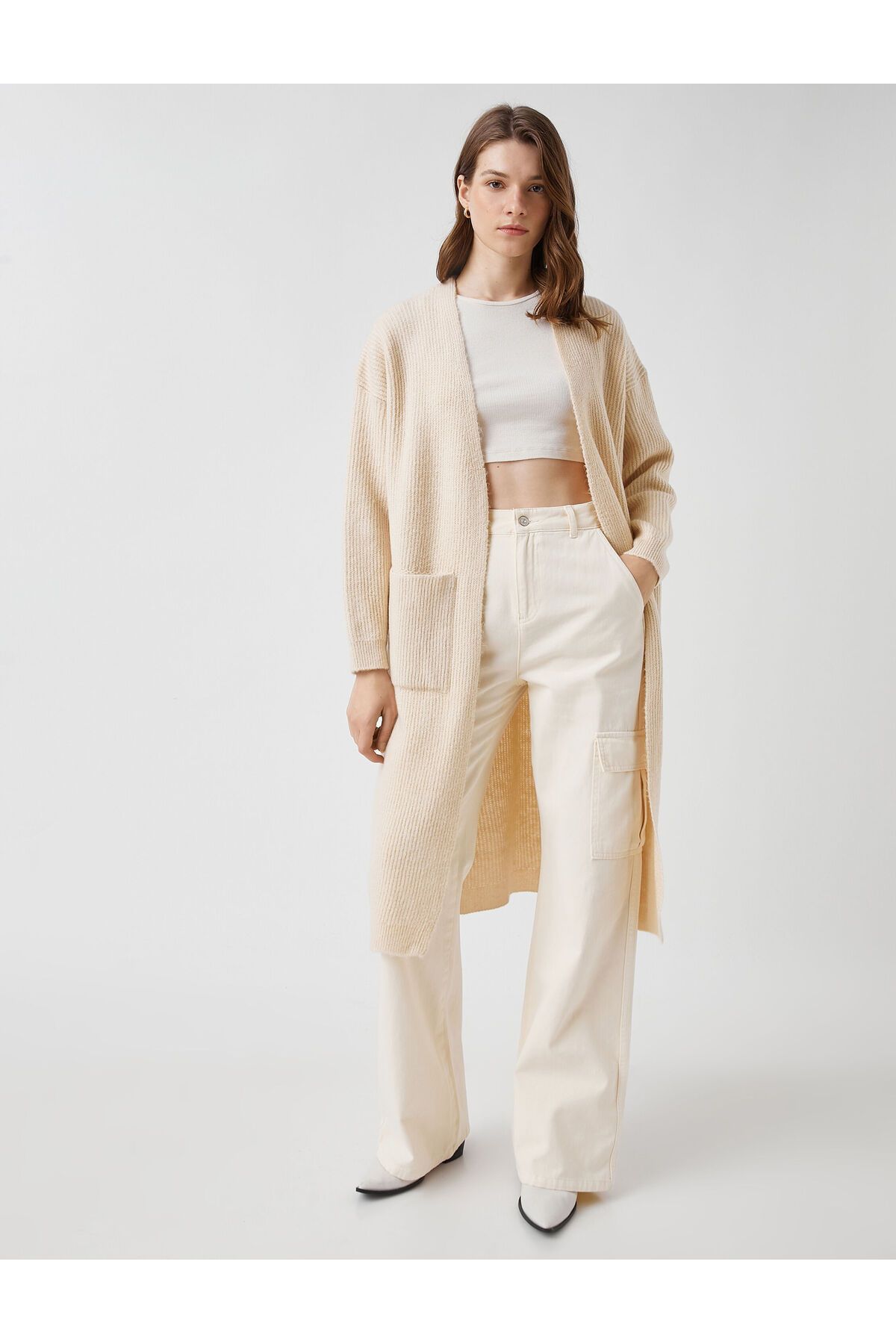 Koton Long Woven Cardigan with Pockets and Long Sleeves Trendyol
