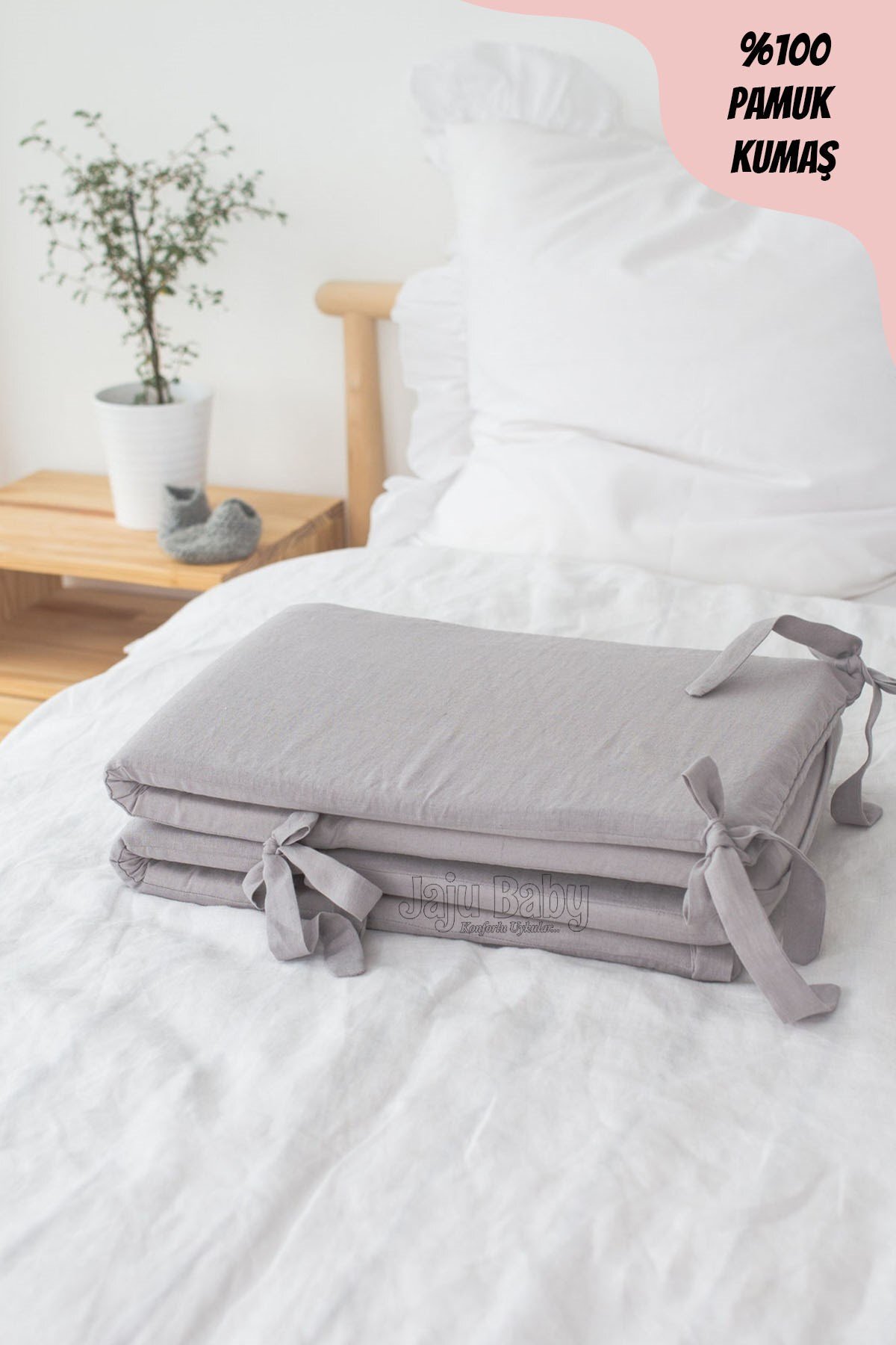 CherryPie Düz Renk Gri 80x130 Beşik Kenar Koruma Özel Ölçü