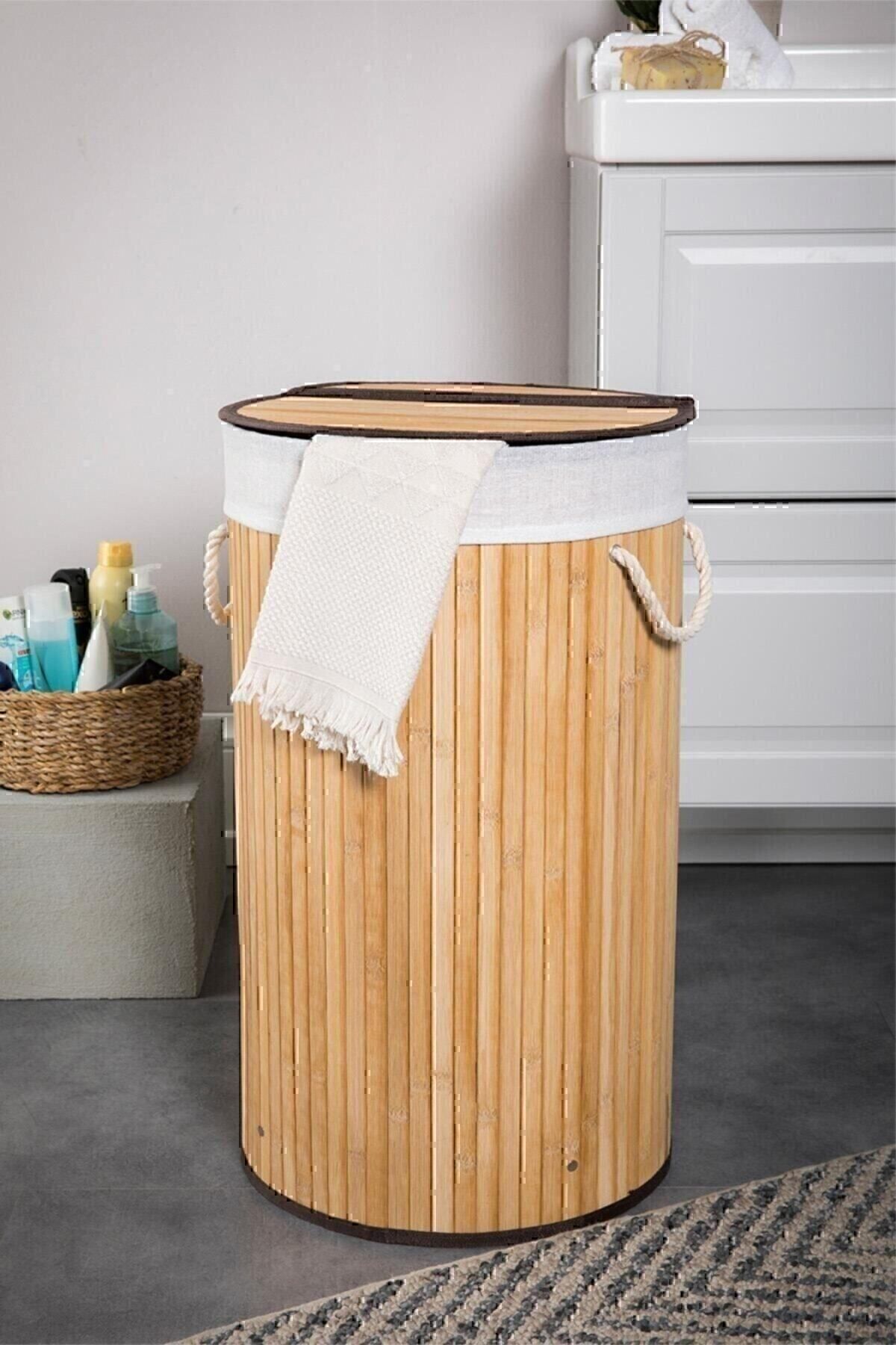 naturelove Sword Katlanır Naturel Oval Banyo Bambu Çamaşır Kirli Sepeti Fma331253