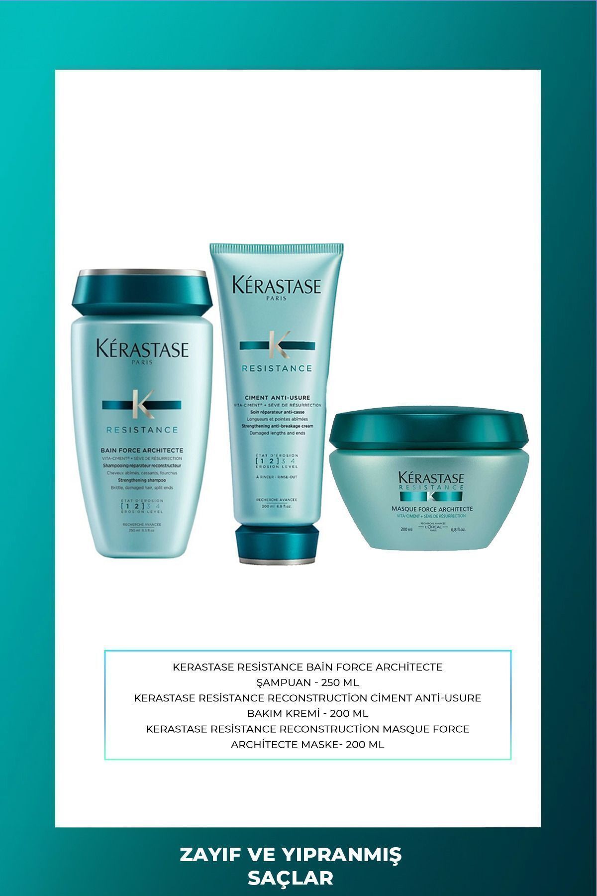 Kérastase Force Architecte (1-2) ماسک ساختاری 200 میلی لیتر + نرم کننده مو 200 میلی لیتر + حمام 250 میلی لیتر Kerastase