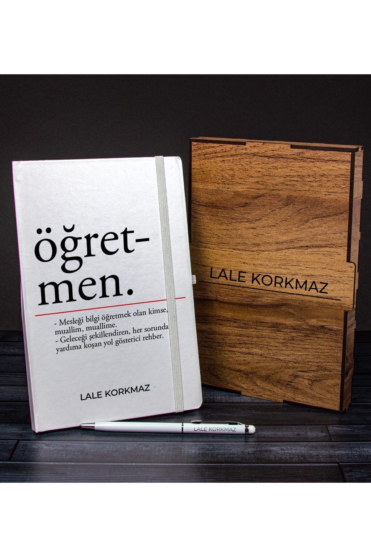 Genel Markalar Öğretmenlere Özel Ahşap Kutuda Defter Kalem Hediye Seti 110588 (Beyaz)