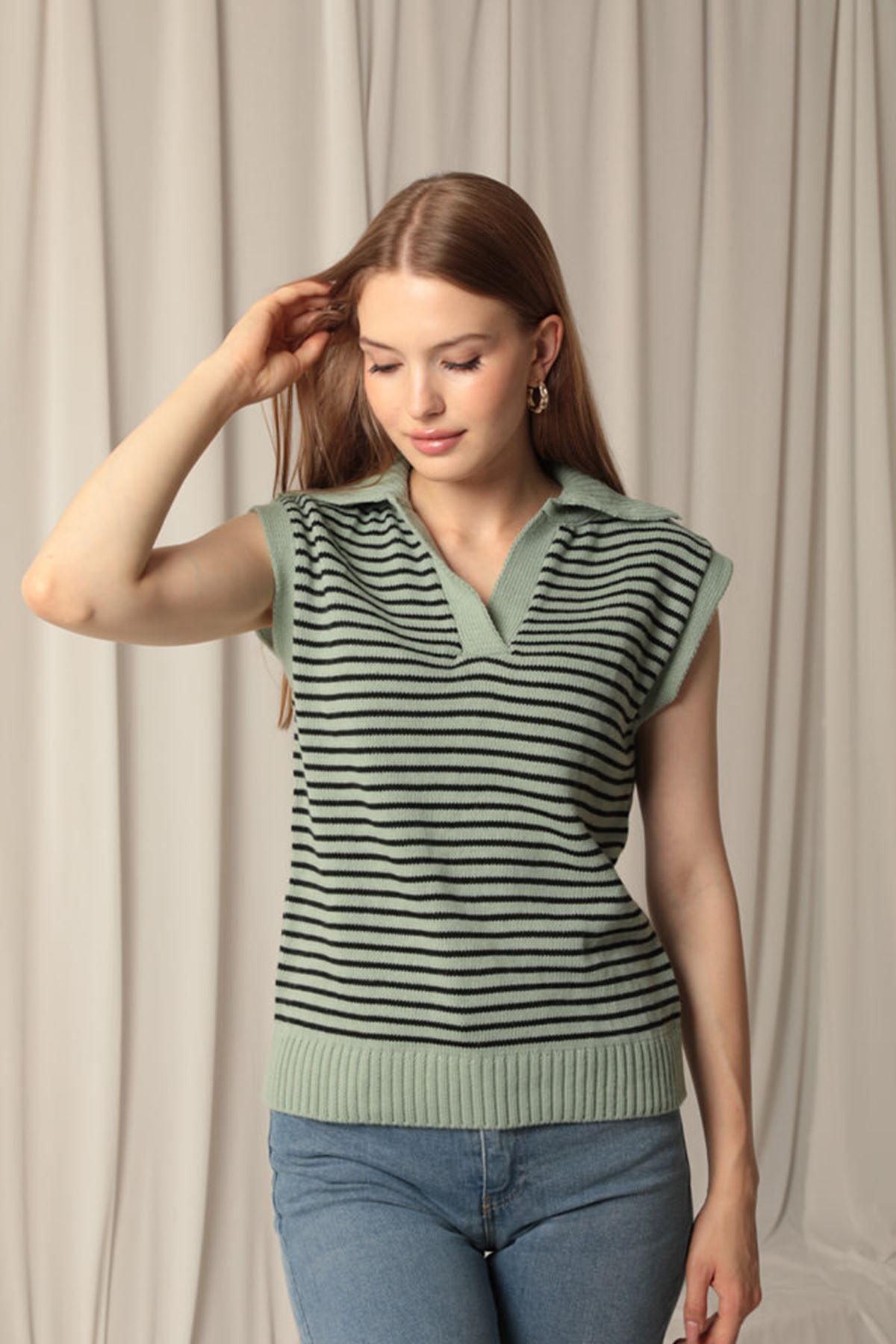 Butik-Knitwear Fabric Striped Women's Mint Sweater 4