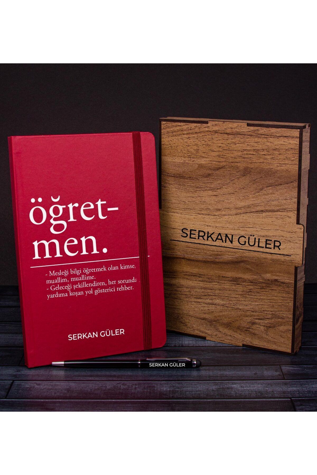 Genel Markalar Öğretmenlere Özel Ahşap Kutuda Defter Kalem Hediye Seti 110588 (Bordo)