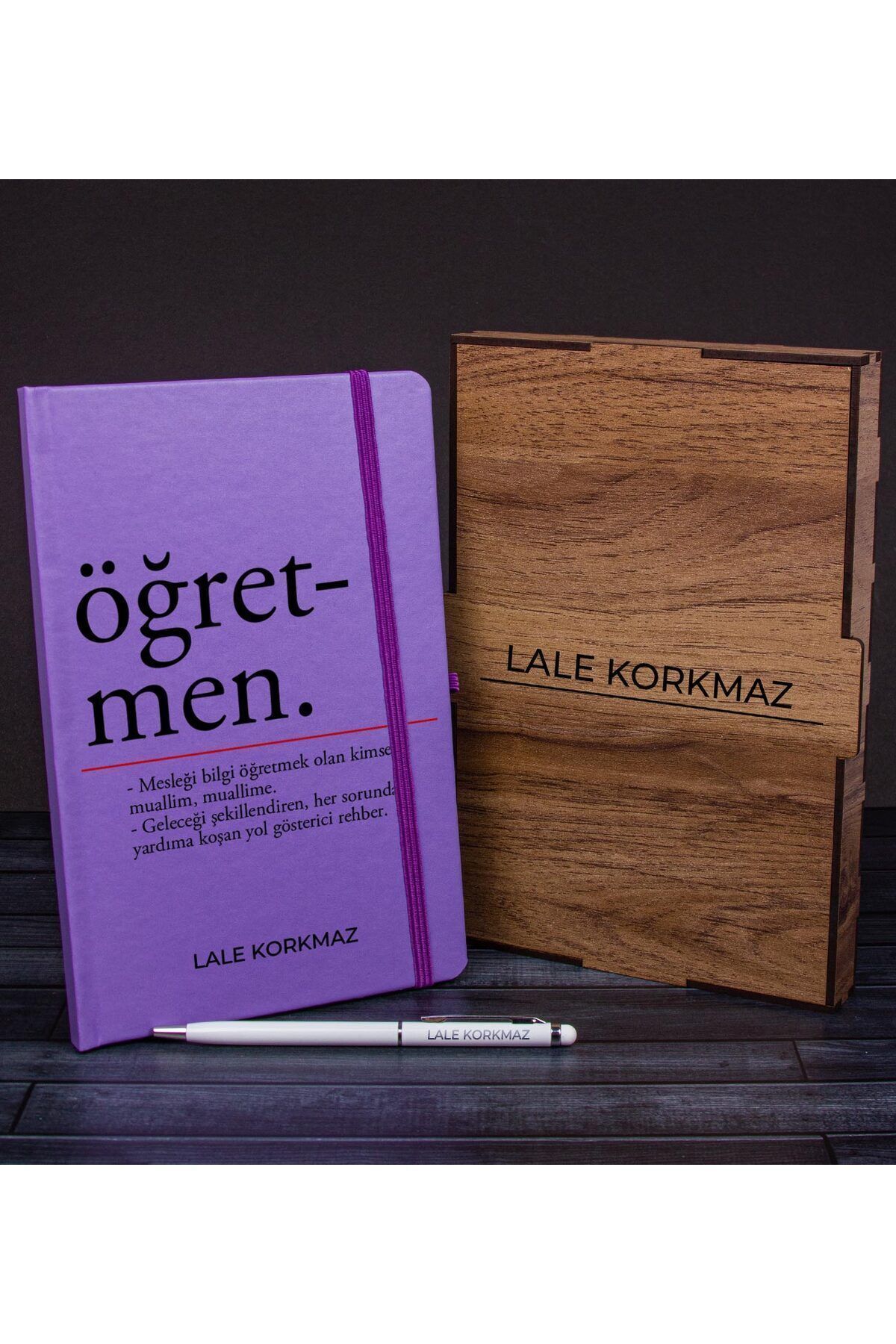 Genel Markalar Öğretmenlere Özel Ahşap Kutuda Defter Kalem Hediye Seti 110588 (Mor)