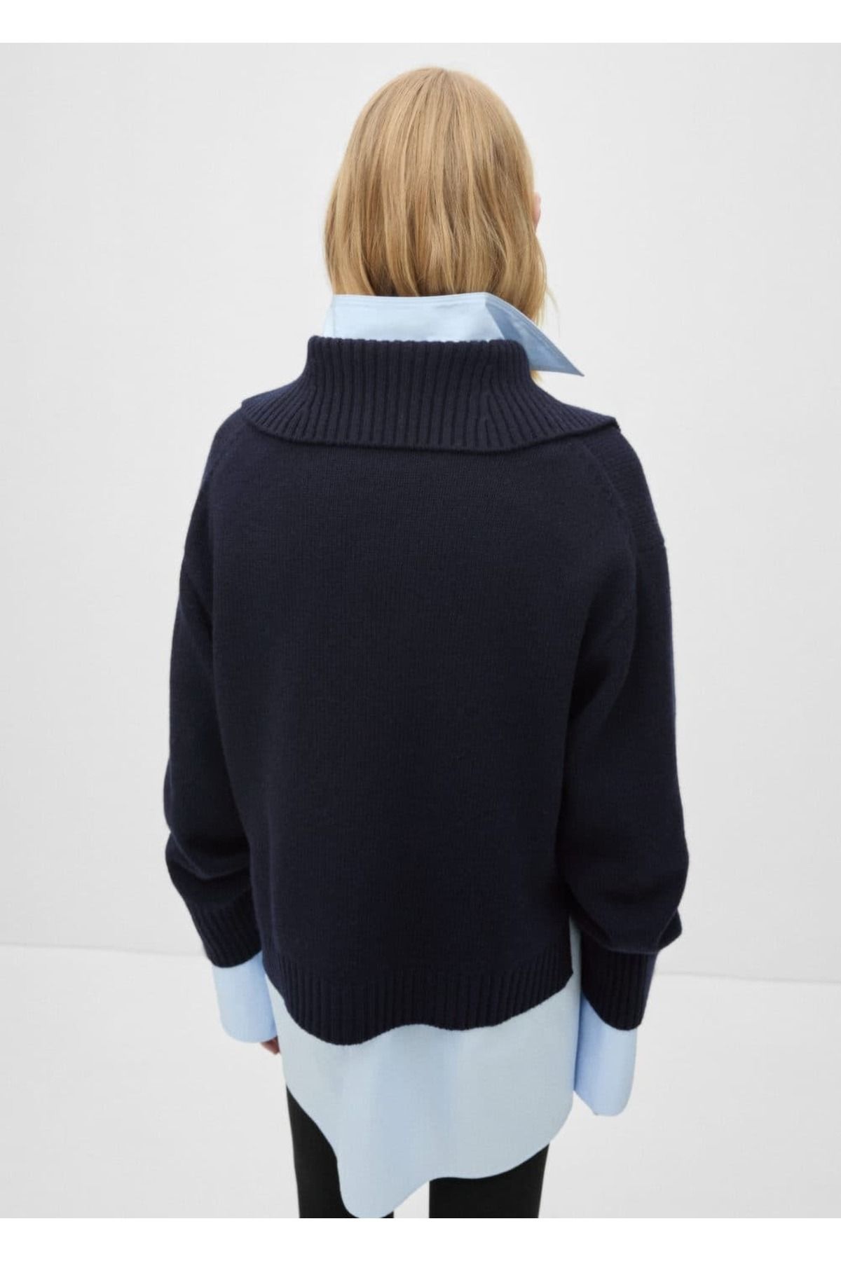 بافت و پلیور زنانه آبی سرمه ای منگوMANGO | 77016754 اورجینال - تصویر 4