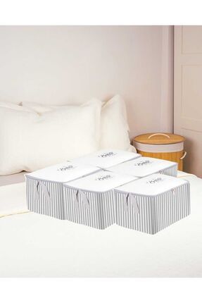 Textile sweet 5li Küçük Boy Beyaz Gri Çizgili Baza Altı Çoraplık Hurç30x22x18