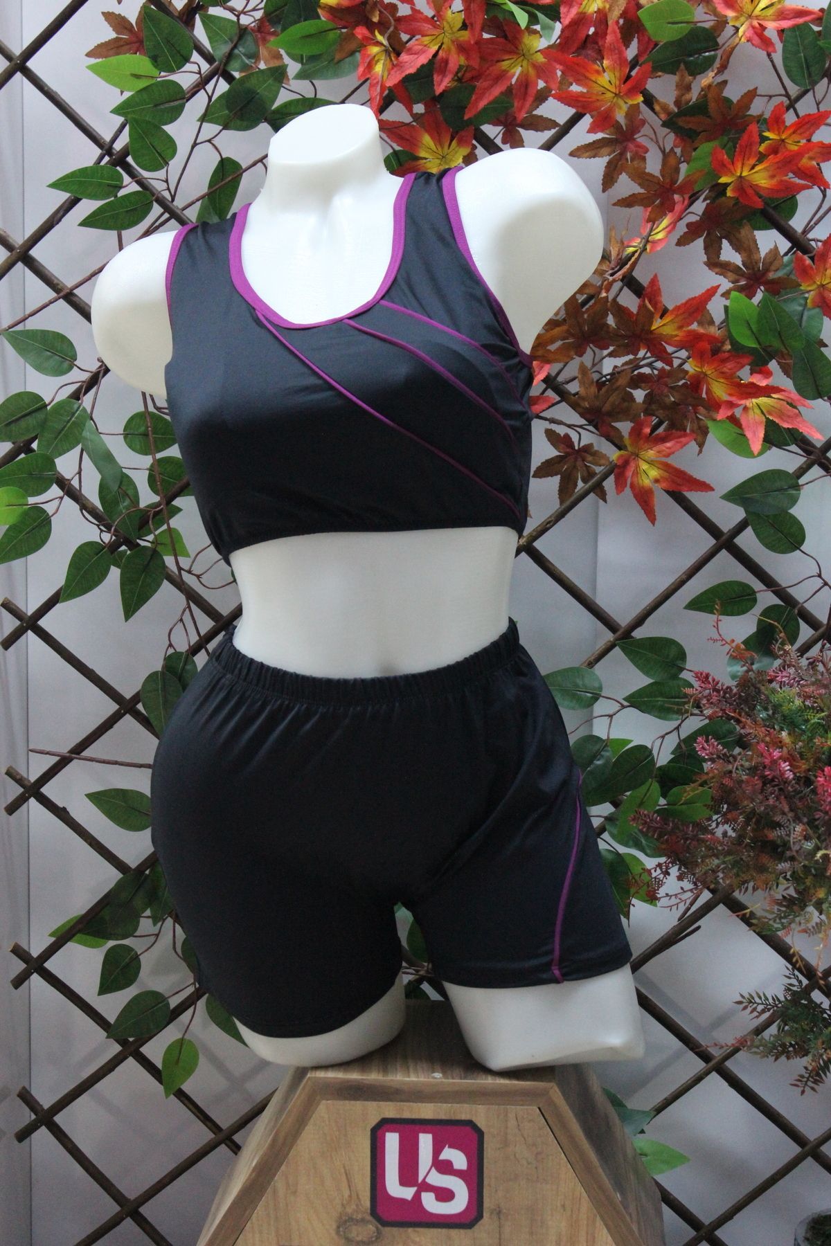 mikam-Costum de baie în dungi pentru damă cu pantaloni scurți de înot - burete, ștampilă mare/piscină 1