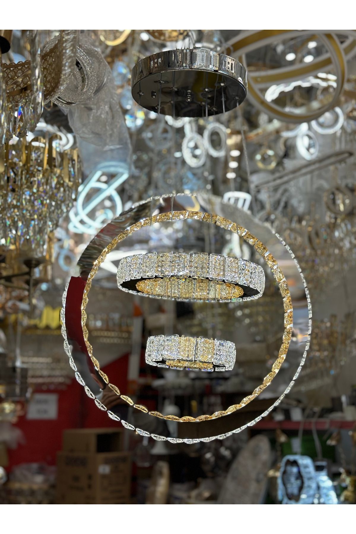ASLİ AYDINLATMA-2024 MODEL LED 3LAYER PENDANT LAMP CRYSTAL CHANDELIER 3 COLOR OPTIONS 6