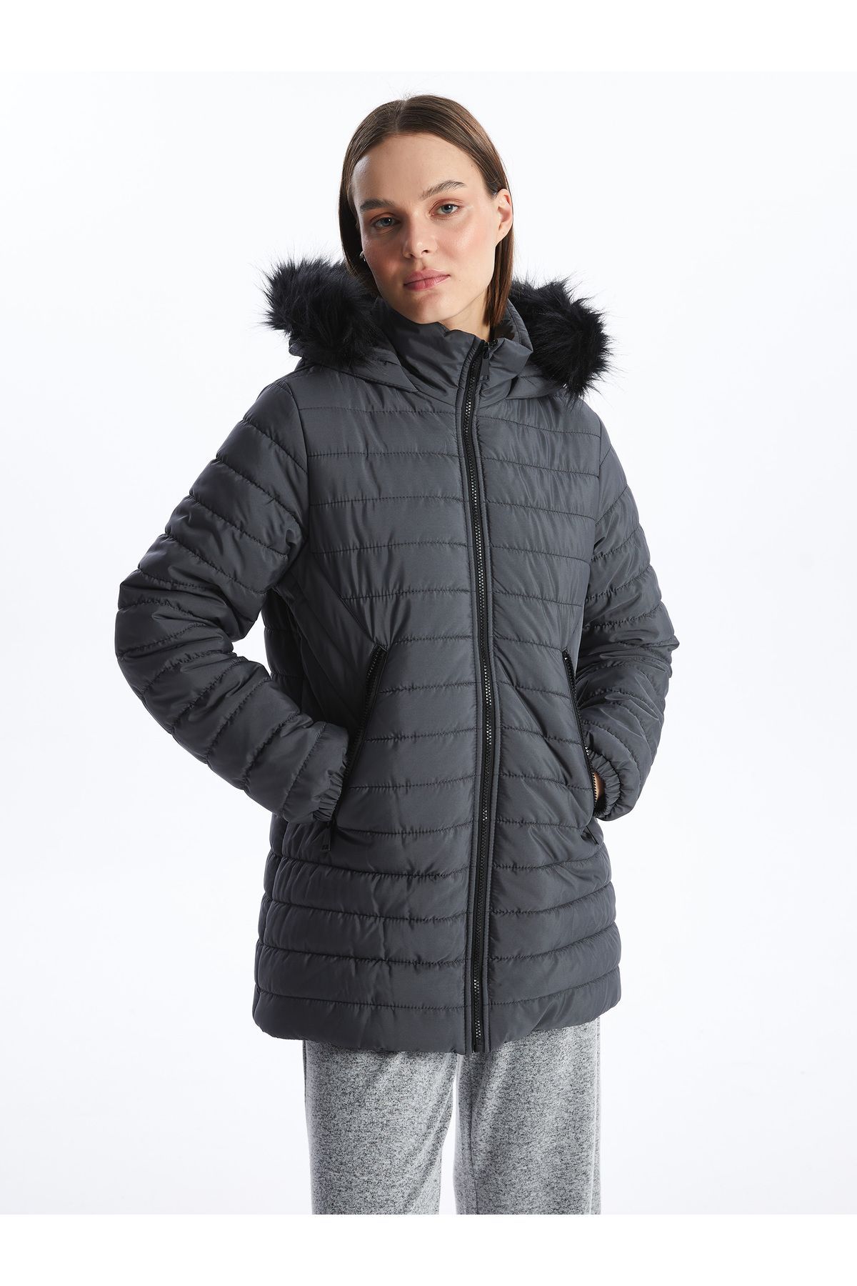 LC Waikiki Damski Puchowy Płaszcz Z Kapturem Kobieta - 36