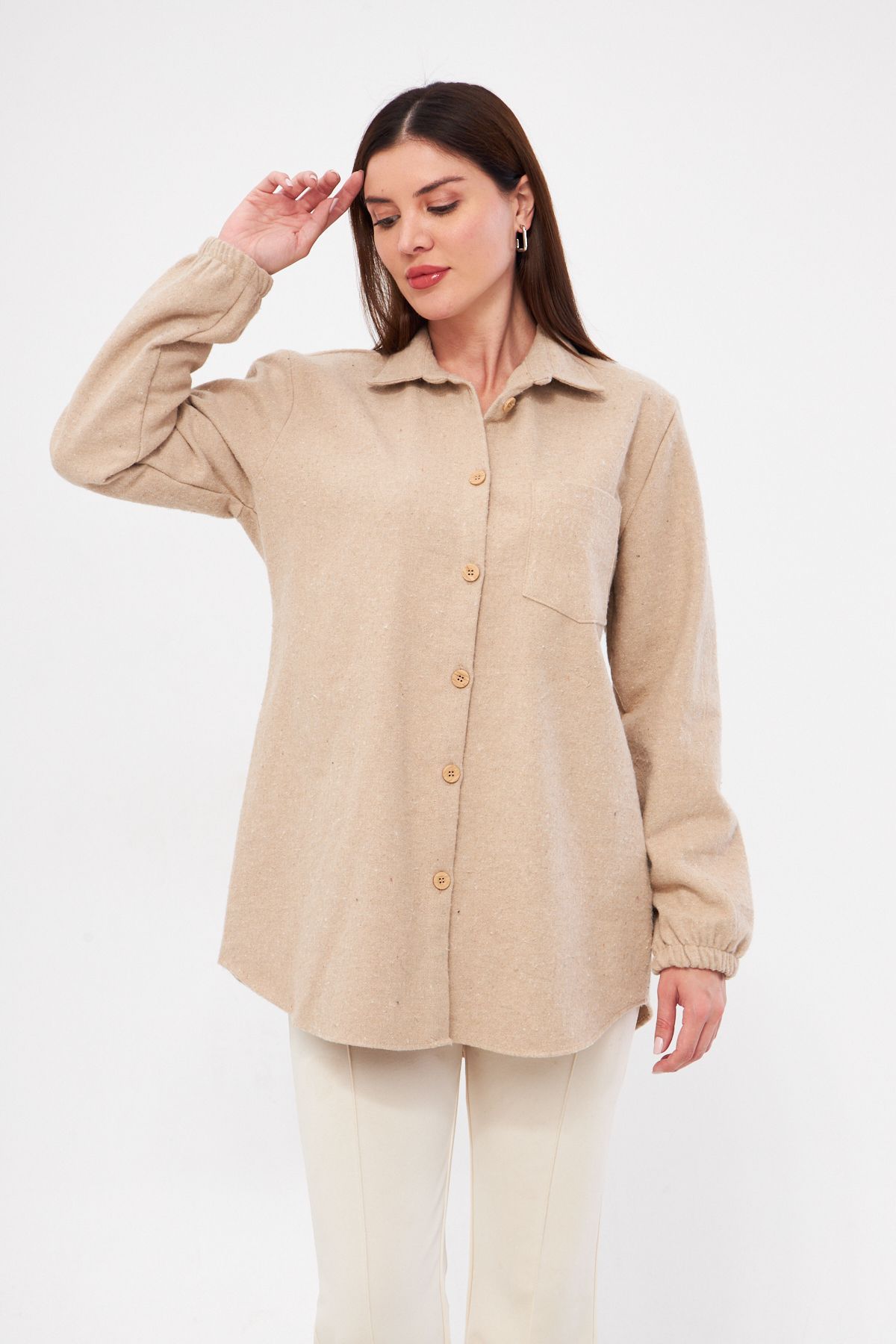 chemise de bûcheron à une poche pour femmes avec manches élastiques nouvelle saison