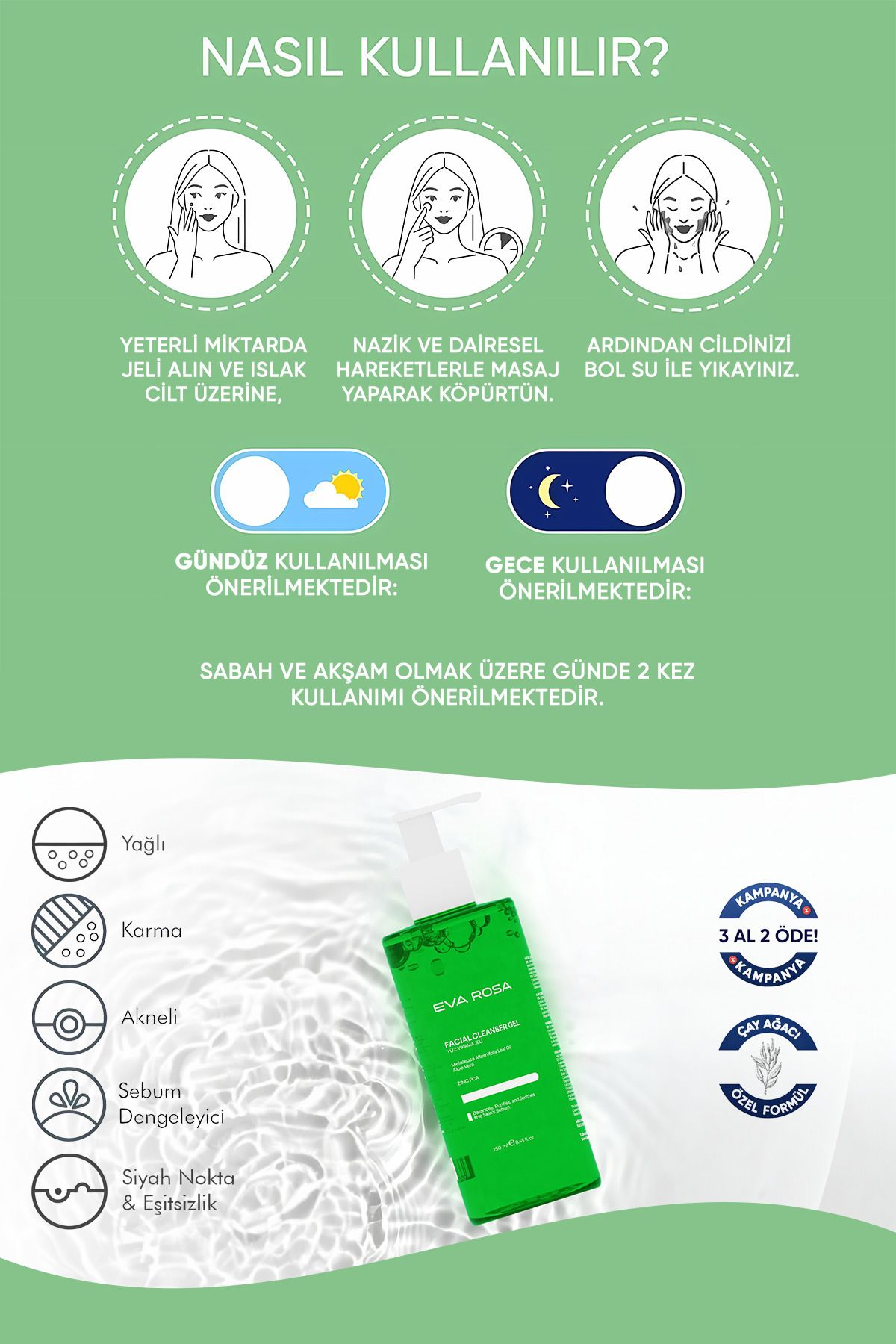 Siyah Nokta Ve Sivilce Karşıtı Yüz Temizleme Jeli 250 ml (SEBUM ORANINI DENGELER) — yüztemizlemejeliyeşil — تصویر 7 از 7