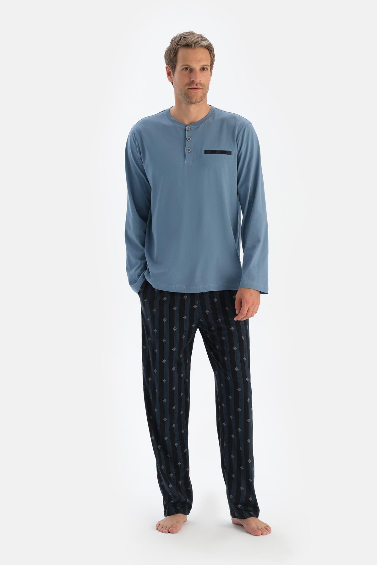 ست پیژامه مردانه تخم مرغ آبی جیب بلند آستین T SHIRT PANTS Dagi
