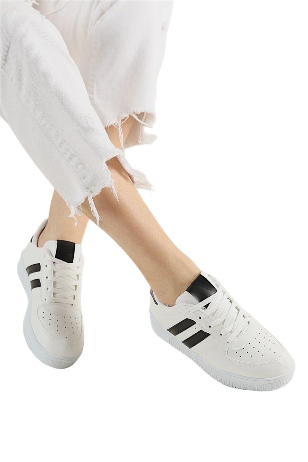 chaussures de sport décontractées unisexes à lacets blanc noir