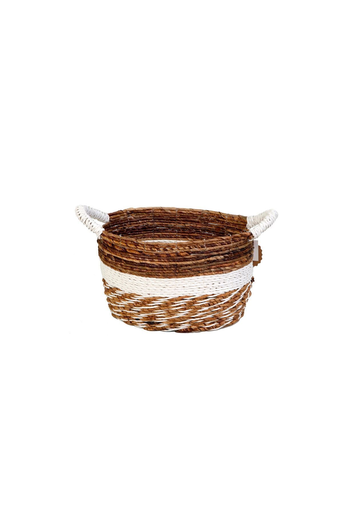 KANCAEV-Dark Brown-White Banana Crust - Oval Basket with Handle, Small 4
