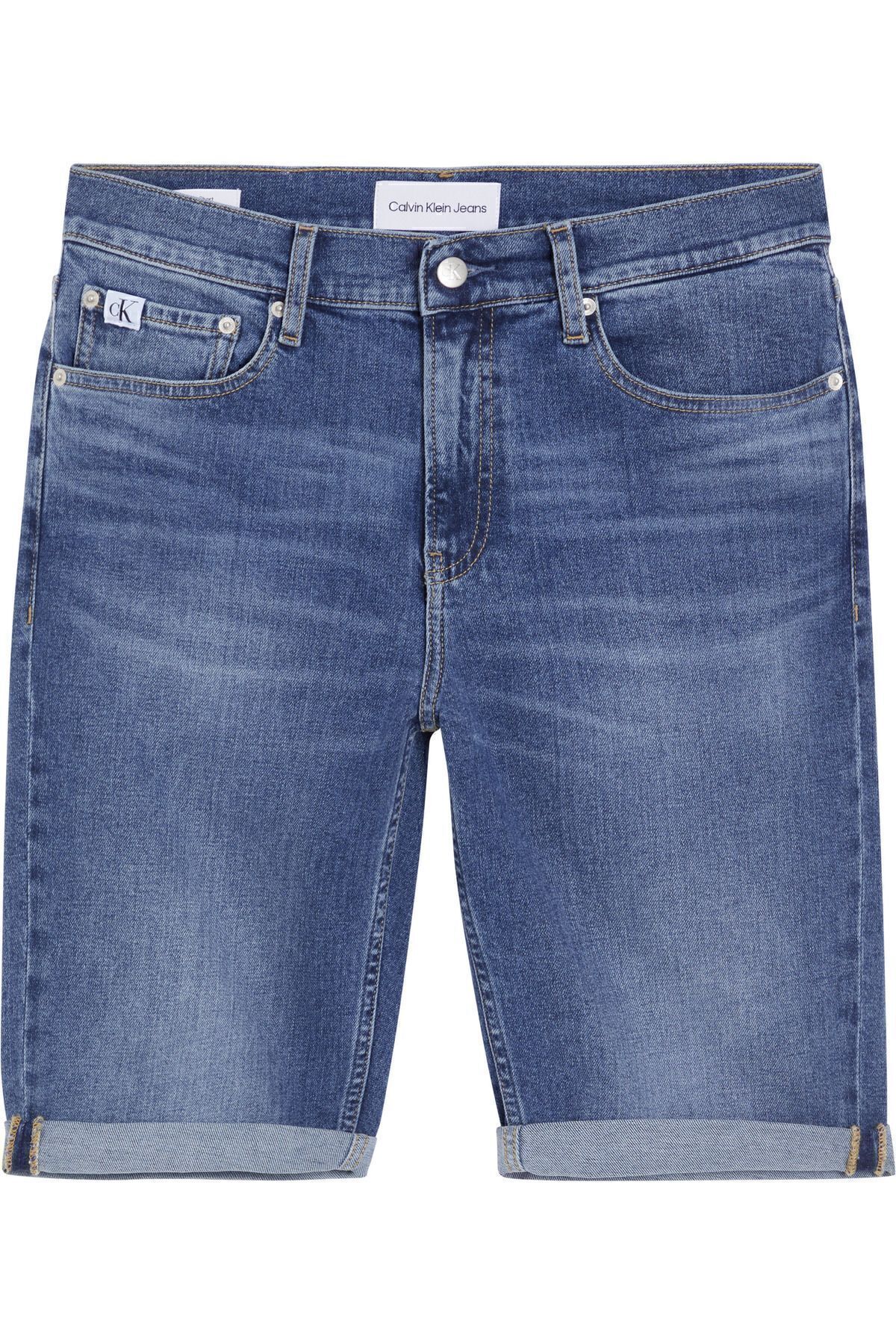 Erkek Marka Logolu k Gorunu lu Kot Denim Kuma K sa Kapri Pantolon Mavi Kot ort J30J324874 1A4