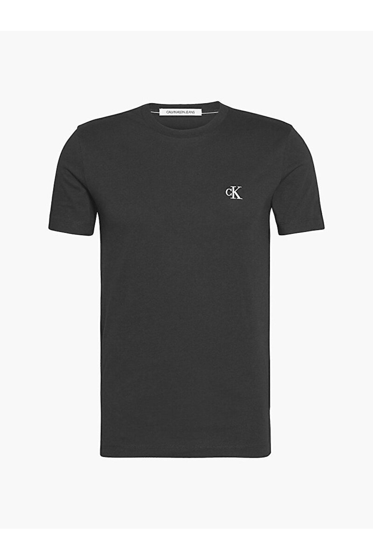تی شرت مشکی مردانه آرم گلدوزی پنبه ارگانیک باریک و دوچرخه آستین کوتاه J30J Calvin Klein