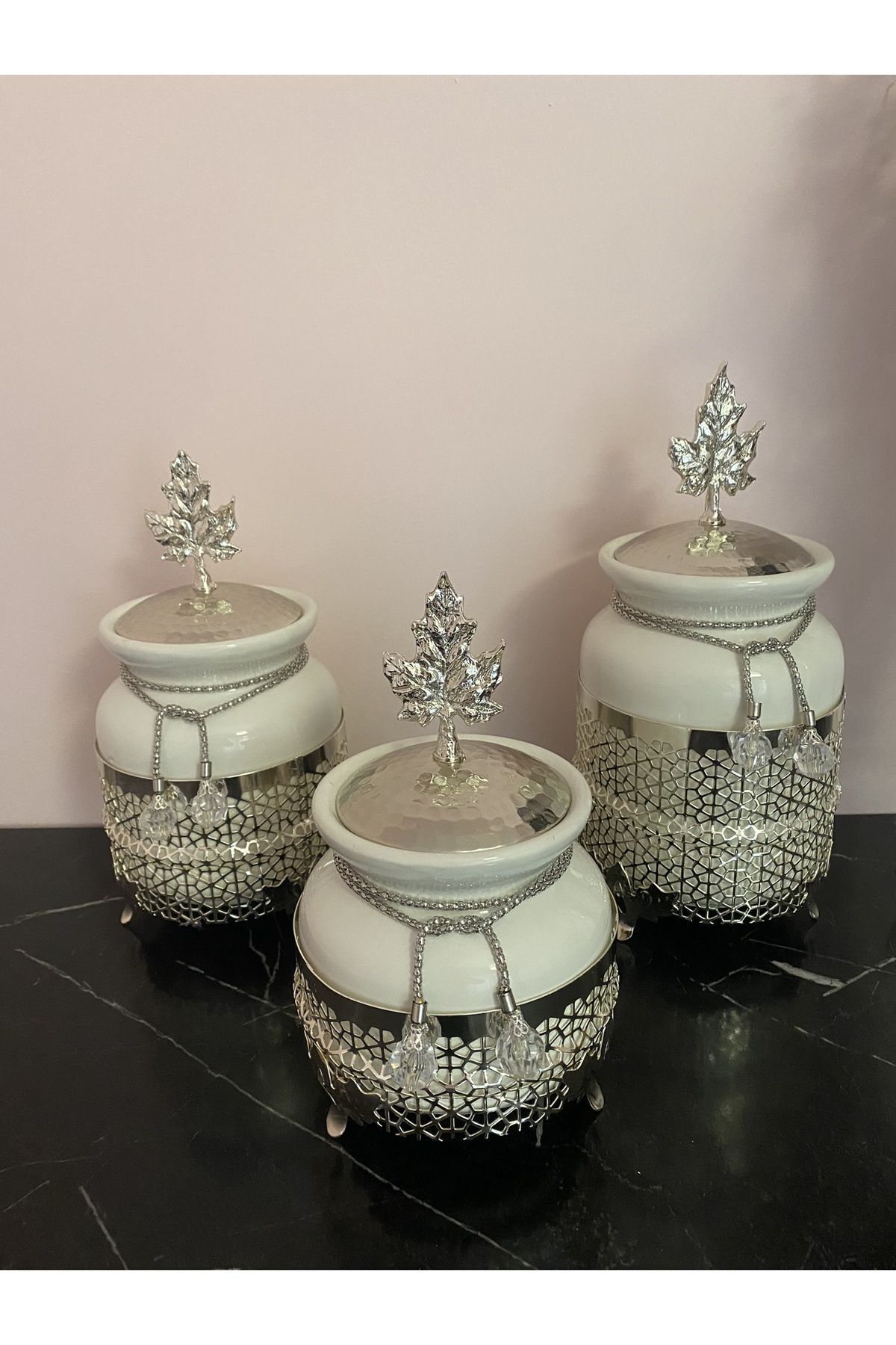 Elize Gümüş Renk Kavanoz Seti Baharat, Şeker, Kahve, Çay Saklama ...