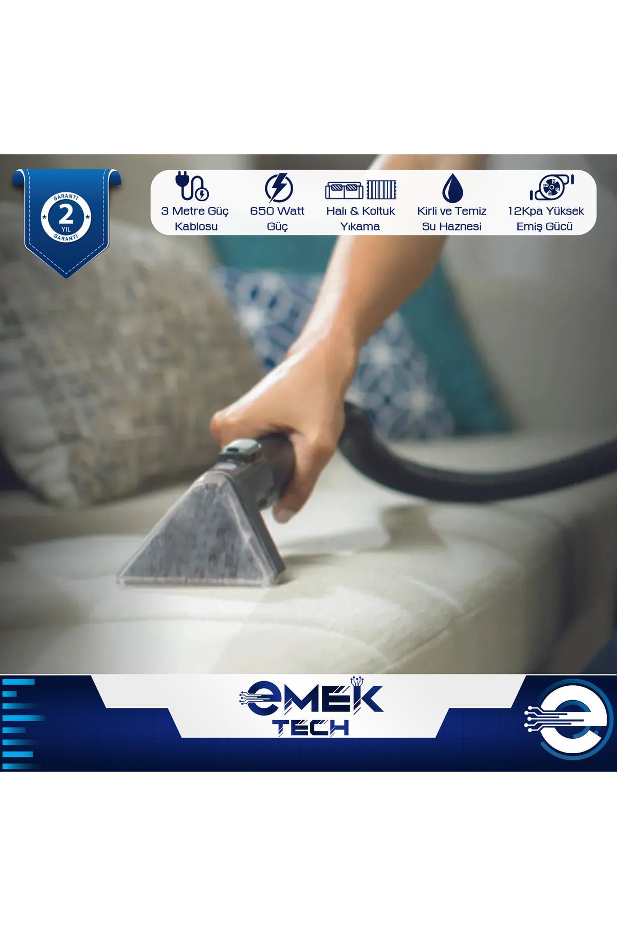 2 Yıl Garantili 650W Profesyonel Halı, Döşeme ve Araç İçi Leke Temizleme Makinesi