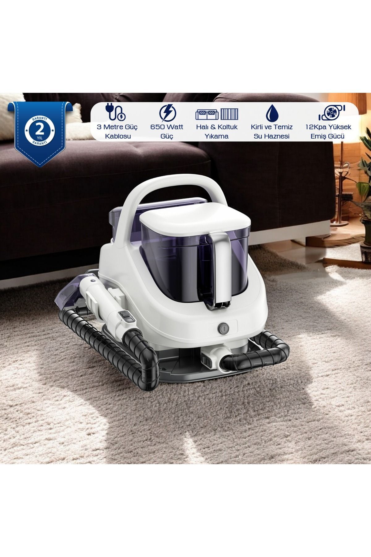 PİNK İTHALAT 2 Yıl Garantili 650W Profesyonel Halı, Döşeme ve Araç İçi Leke Temizleme Makinesi