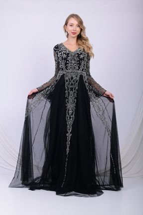 GATSBYLADY LONDON RHEA - EL İŞLEMELİ , TAŞEL DETAYLI KABARIK ELBİSE