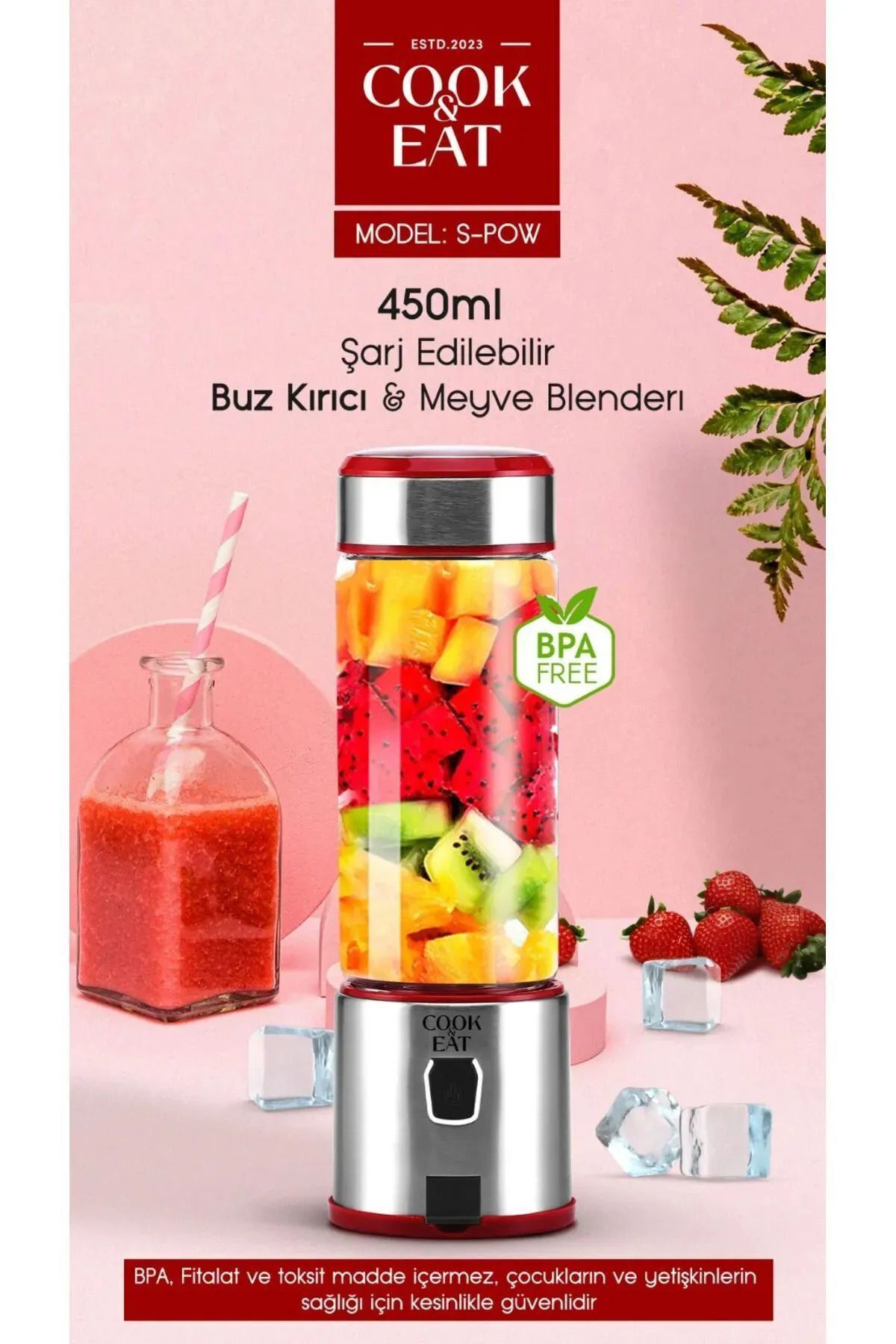 Yellowtech Şarjlı Portatif Taşınabilir El Blenderi Meyve Sıkacağı Mama Karıştırıcı Smoothie Milkshake Frozen fotoğrafı 2 (önizleme)