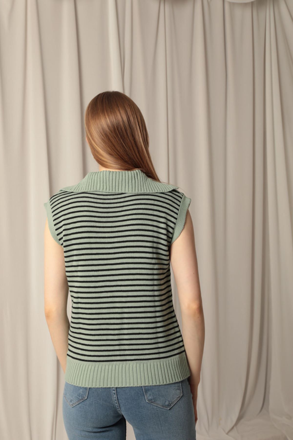 Butik-Knitwear Fabric Striped Women's Mint Sweater 5