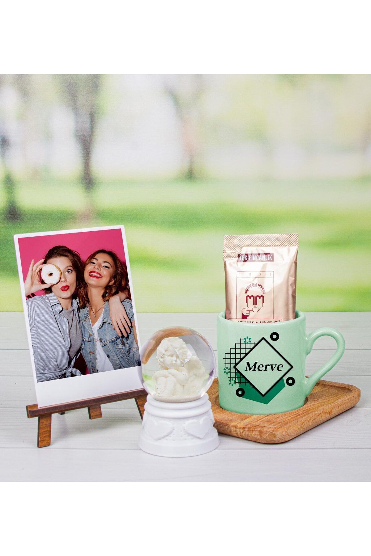 Genel Markalar Kişiye Özel Türk Kahvesi Fincanı & Melek Kar Küresi & Fotoğraflık Hediye Seti 111818