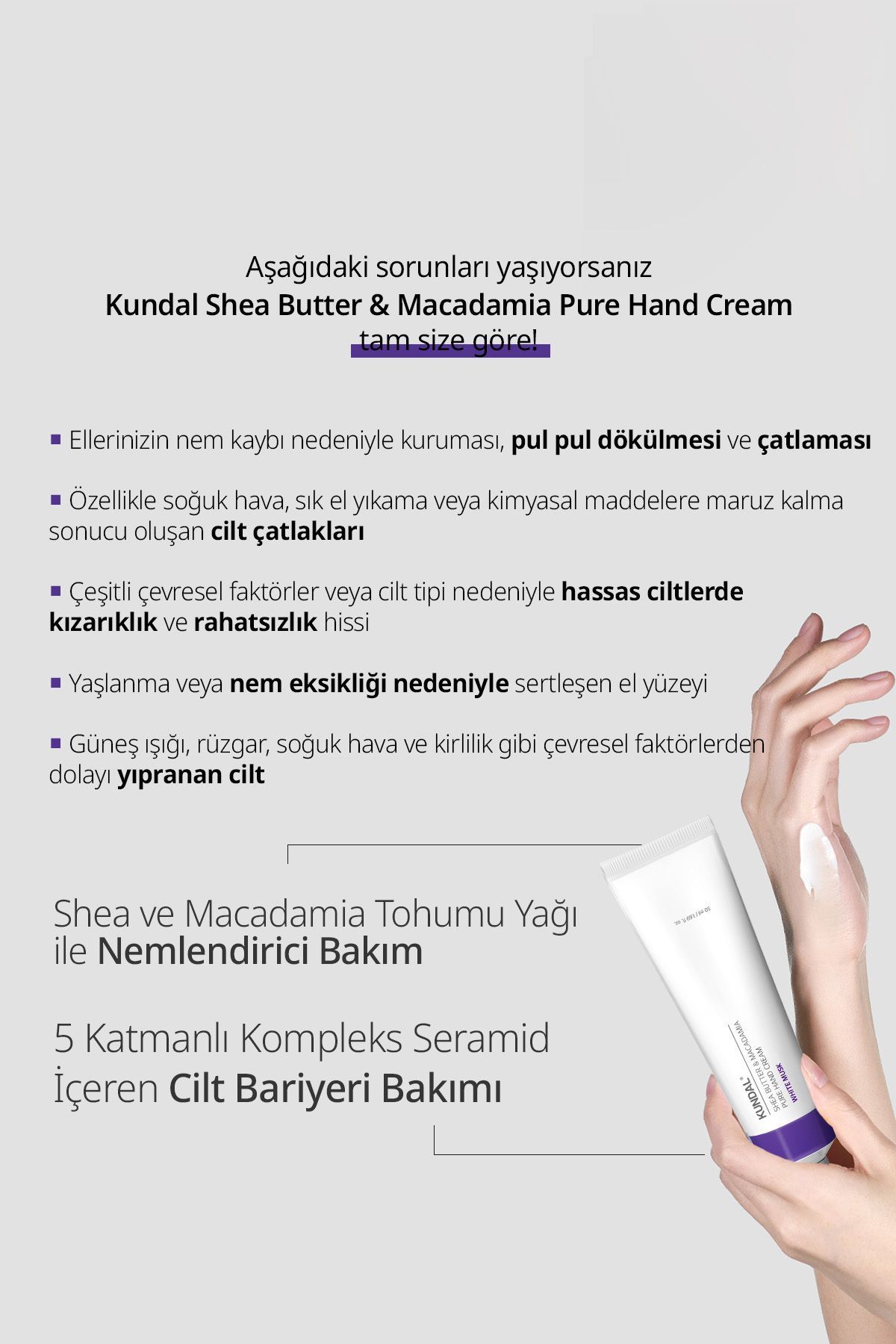 کرم دست مغذی مرطوب کننده شدید کوندال شی باتر و کرم دست خالص ماکادمیا 50 میلی لیتر (مشک سفید) Kundal