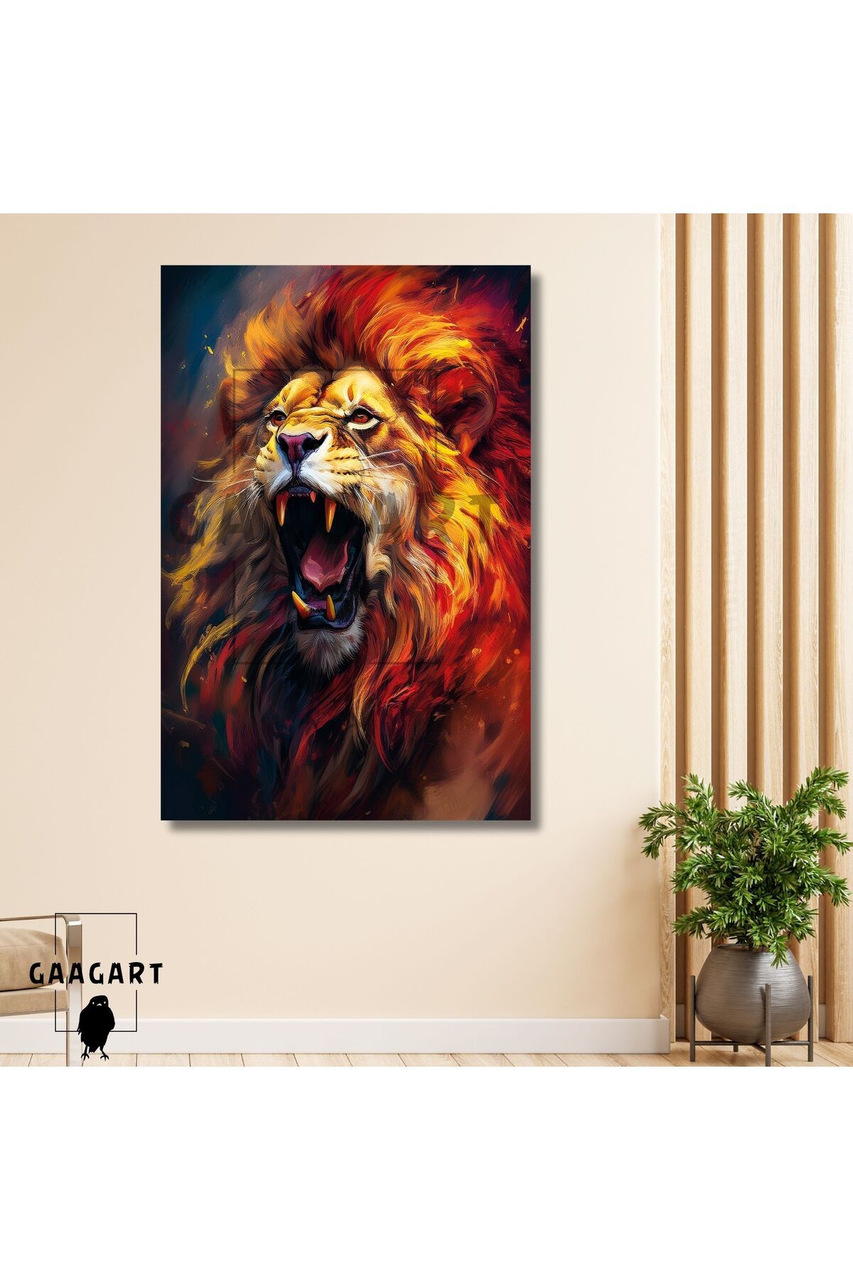Single Vertical Canvas Wall Chart Yellow Red Lion Portrait