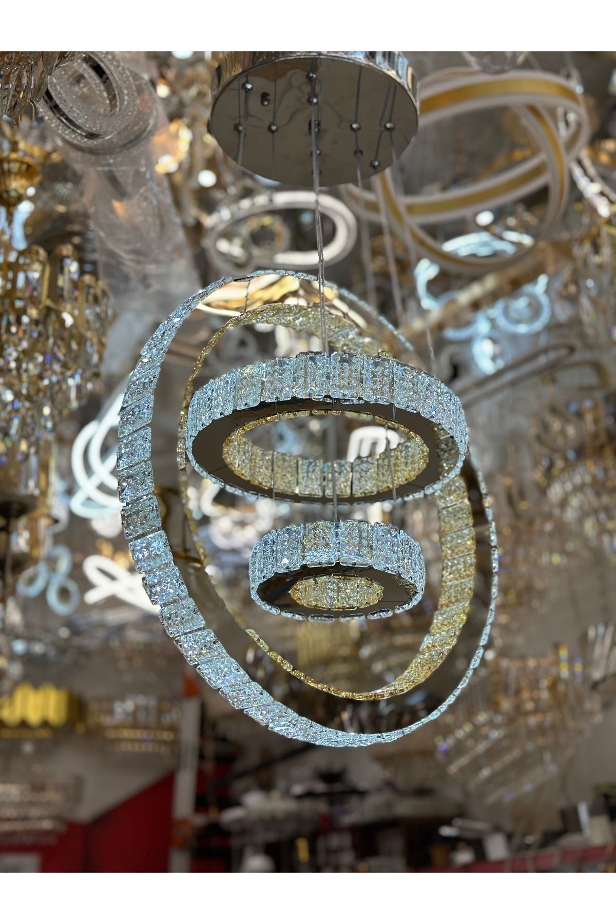 ASLİ AYDINLATMA-2024 MODEL LED 3LAYER PENDANT LAMP CRYSTAL CHANDELIER 3 COLOR OPTIONS 3