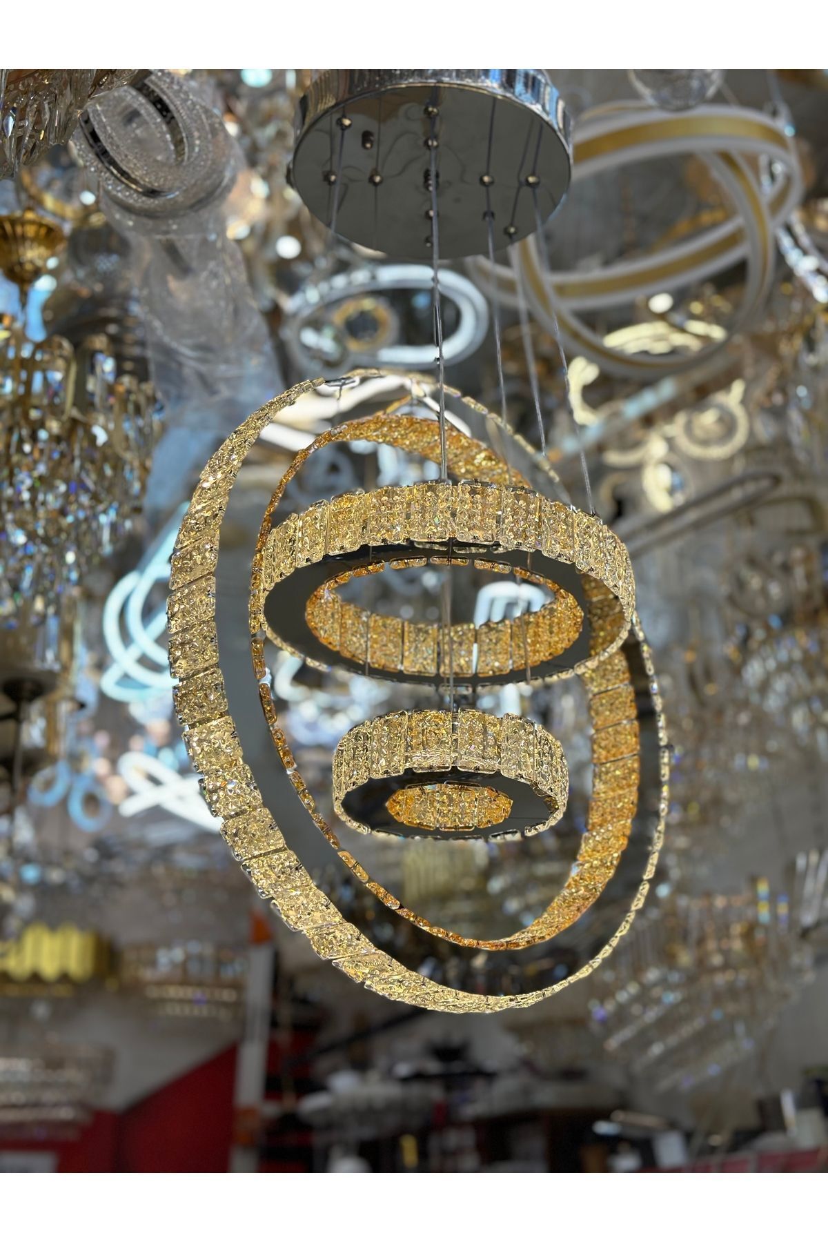ASLİ AYDINLATMA-2024 MODEL LED 3LAYER PENDANT LAMP CRYSTAL CHANDELIER 3 COLOR OPTIONS 4