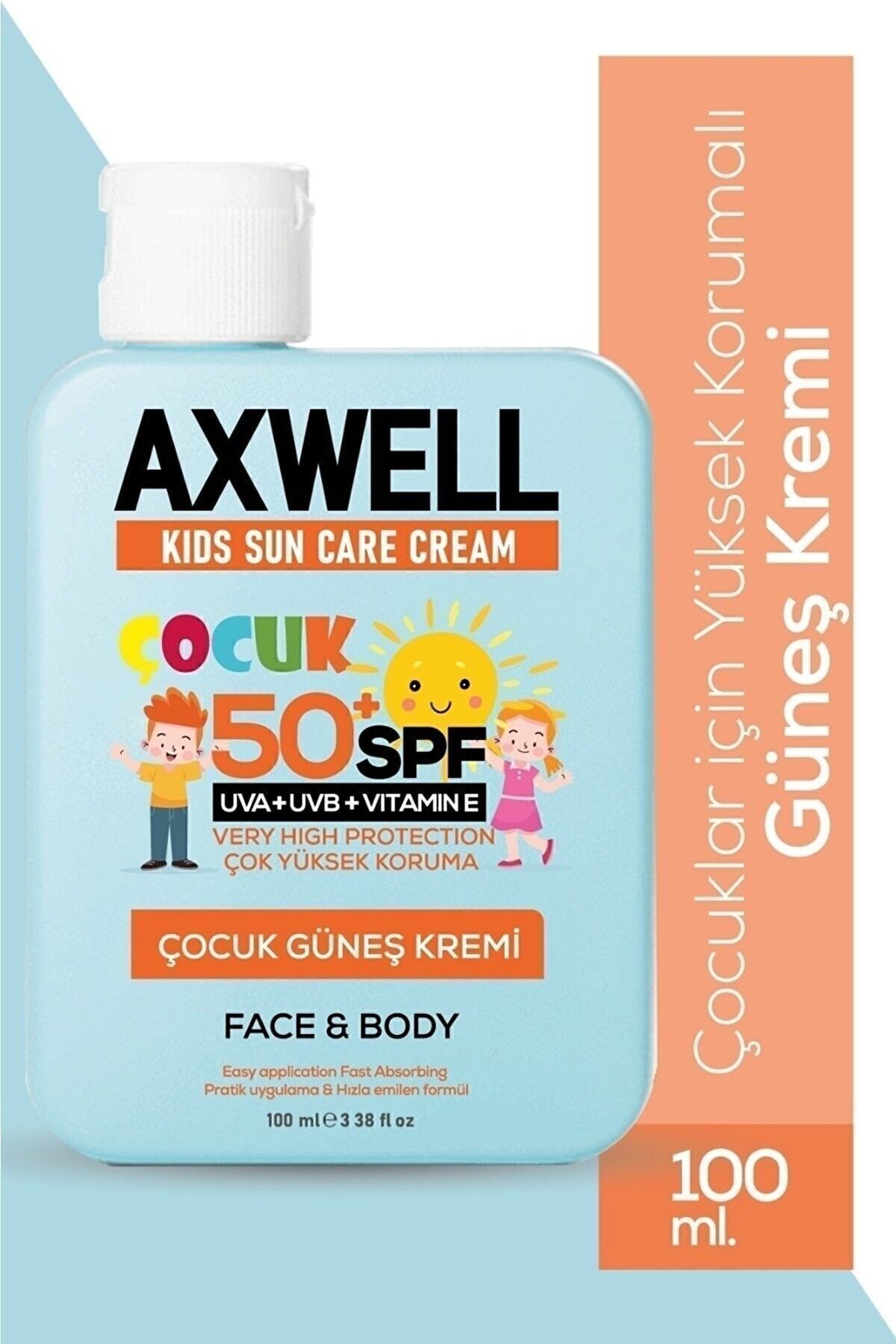 AXWELL Kids Sun Cream Çocuk Güneş Kremi Çok Yüksek Koruma + Vitamin E Spf 50+ 100ml fotoğrafı 2 (önizleme)