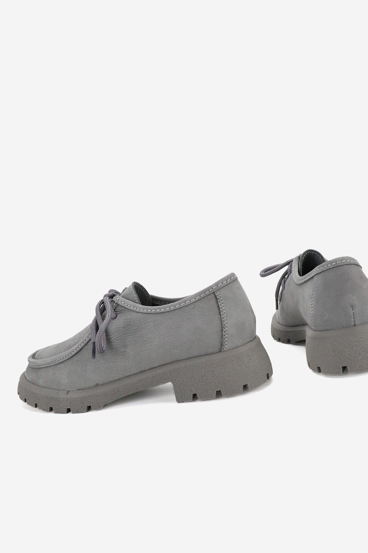 TUNAELLİ-Gray Nubuck Genuine Natural Leather - Size 36-41 Lace up Oxford Shoes 4
