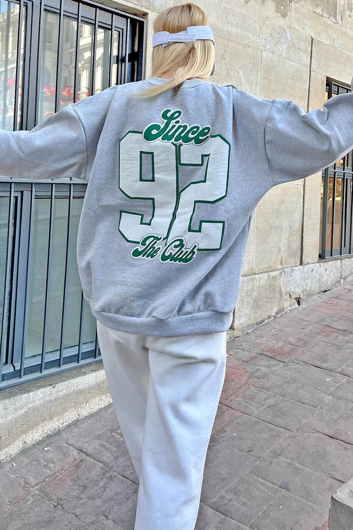 Swist  Gri 92 Ön Arka Baskılı Içi Pamuklu Kadın Sweatshirt