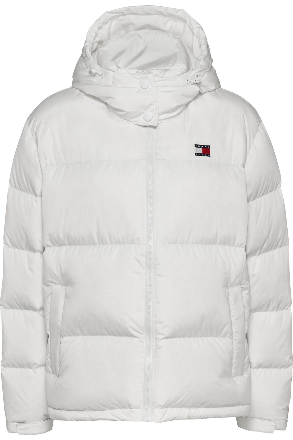 Tommy Hilfiger Hooded White Coat Brand Logo Full Zipper Daily Use Dw Trendyol