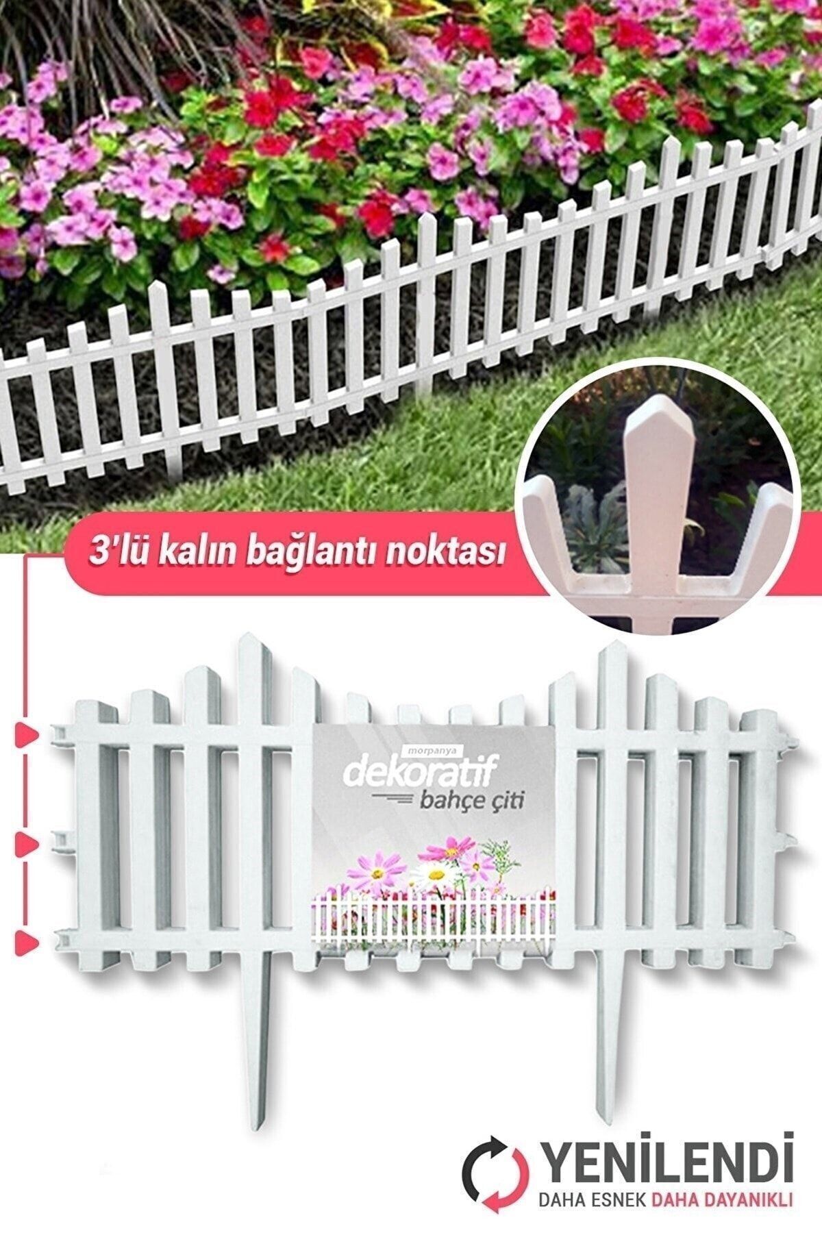 Dekoratif Bahçe Çiti Bordür Kırılmaz Plastik Çit 10 Adet Peyzaj Koruma Panel Beyaz