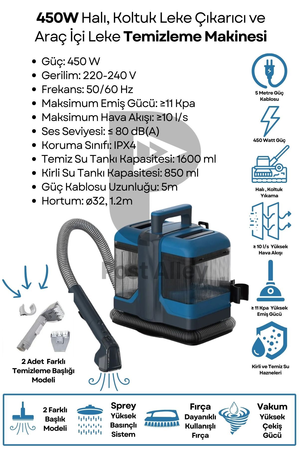 post alley Yeni 450w Elektrikli Halı Ve Döşeme Leke Temizle Makinesi/ Yüksek Emiş Güçlü