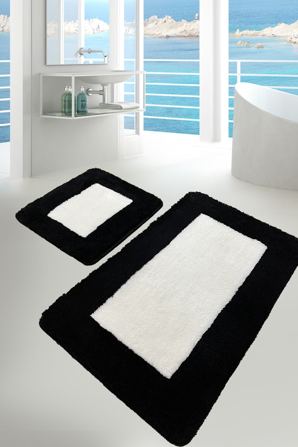 Chilai Home Set De 2 Negru - Covor De Baie, Covoraș Anti-alunecare, Acrilic Lavabil - One Size