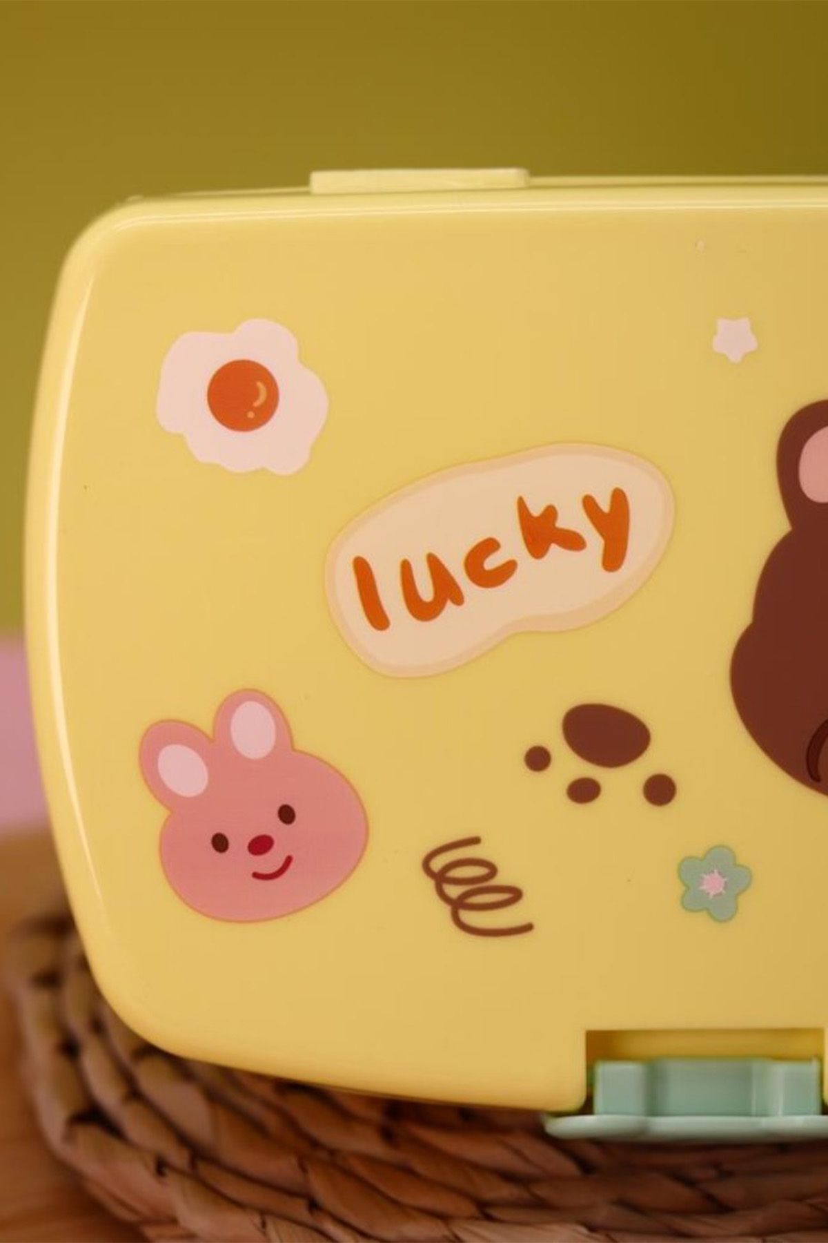 Ecrou-700 ml Yellow Lucky Bear Patterned Rectangular Storage Container with Fork and Spoon 3