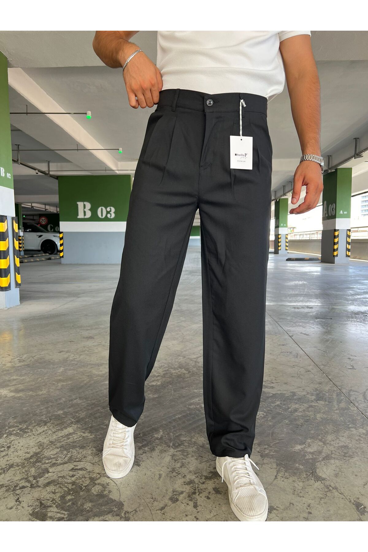 Baggy Çift Pileli Siyah Erkek Pantolon Rahat Kesim Klasik Bol Paça Yeni Sezon