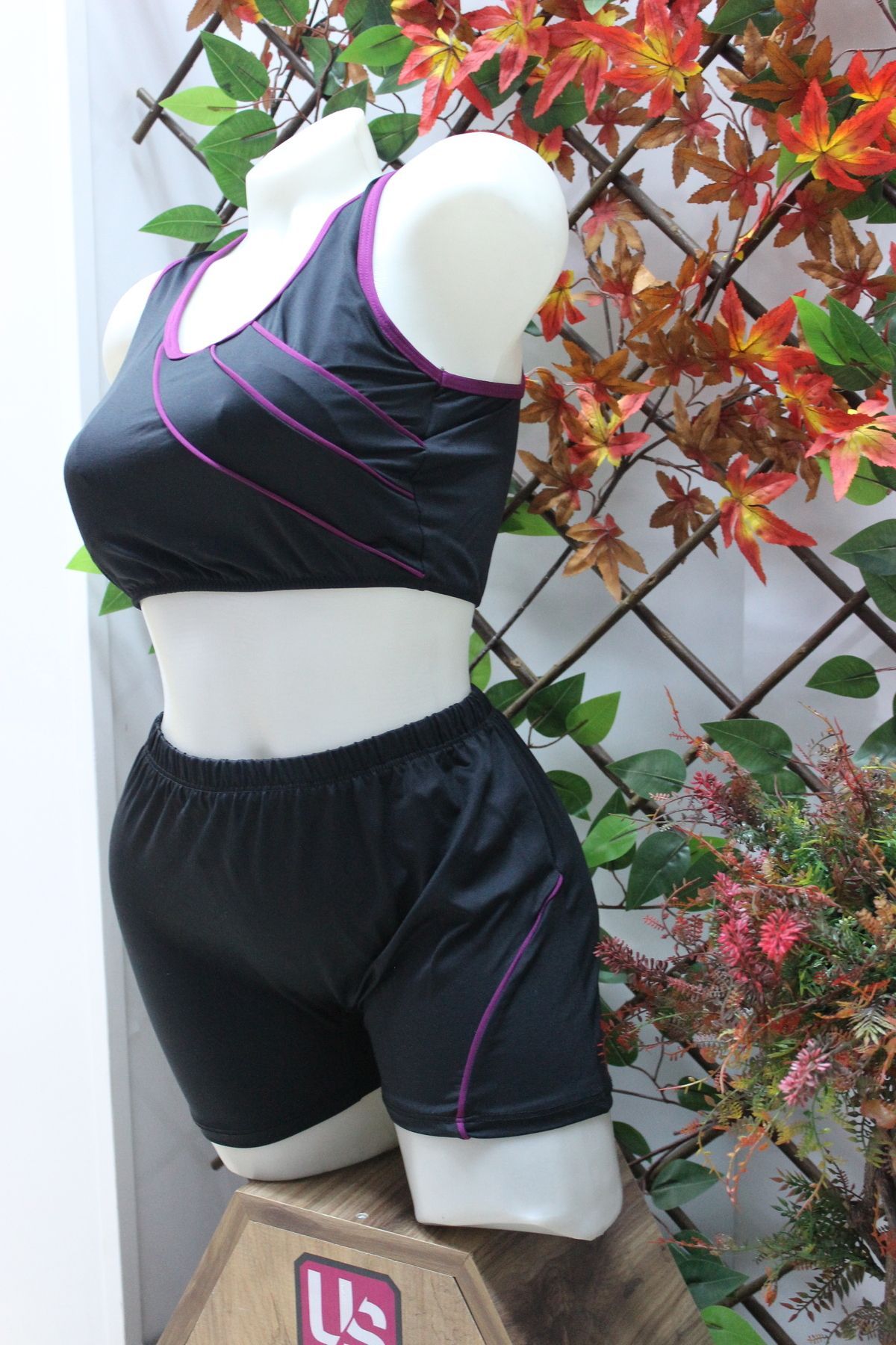 mikam-Costum de baie în dungi pentru damă cu pantaloni scurți de înot - burete, ștampilă mare/piscină 2