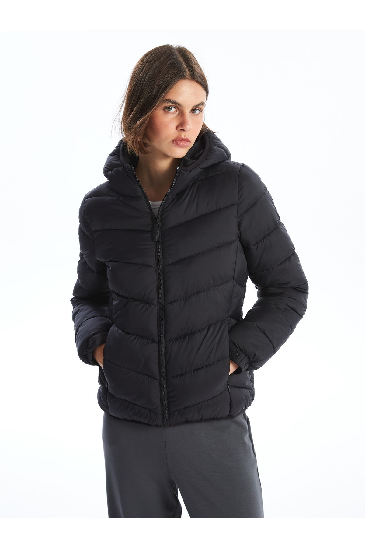 LC Waikiki-Dámský obyčejný puffer kabát s kapucí 1