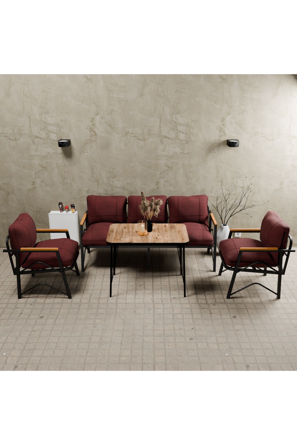 Symmetry Model, Balcony, Garden, Cafe, Metal Sofa Set, Garden Set , Tea Set, 3+1+1+table