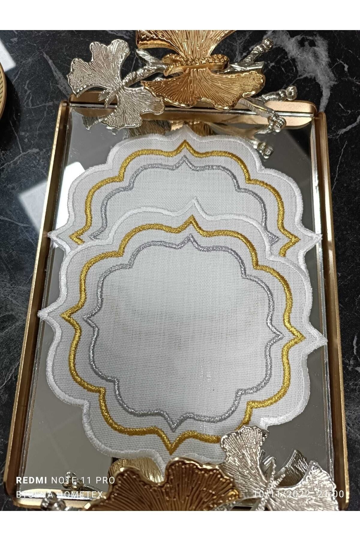 Ekru Gold Ve Gümüş Detaylı Kokteyl Peçetesi Ve Kahve Yanı Sunum Peçetesi 6 Adet