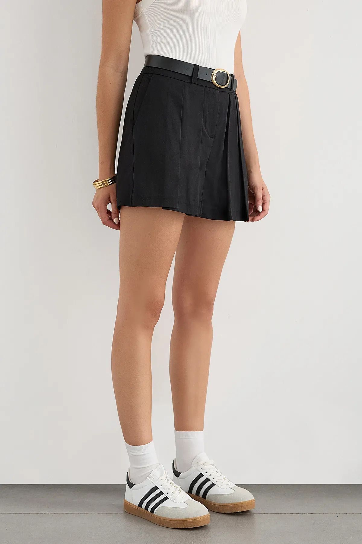 Hiccup-Normal Waist Cotton Shorts-Skirt with Pocket Detail 3